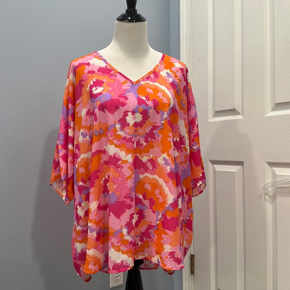 Adrienne Sunkist splash poncho top EUC M